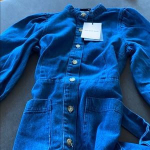 Denim long sleeve dress with tie